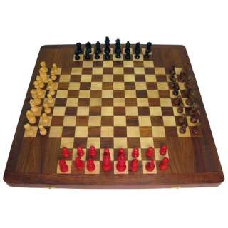 CHESS SET 4 WAY FOLDING WOODEN BOARD GAME 4 PLAYERS NEW  