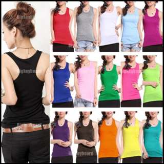 Basic Womens Solid Tank Top Racer Back Cami Vest No Sleeve T Shirt 16 