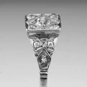 Edwardian 18ct White Gold 0.6 carat Old Mine cut Diamond plaque Ring 