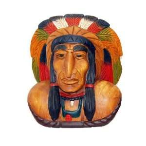  Carved Wood Indian Chief Bust 12