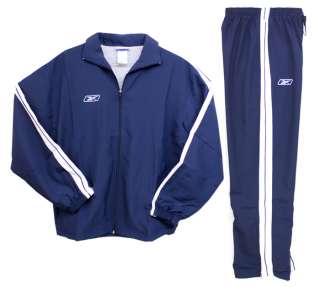 Reebok Mens Navy Blue & White Tracksuit Warmup Jacket & Pants Set 