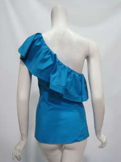 Trina Turk womens mayreau turquoise ruffled one shoulder top 10 $198 