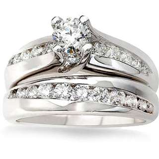   Certified Diamond Engagement and Wedding Ring Set in 14K White Gold