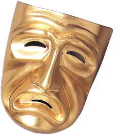Tragedy Mask, Gold. Plastic Full Face Mask.