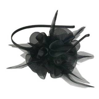  NEW Black Sheer Dahlia with Feathers Hair Flower Clip Pin 