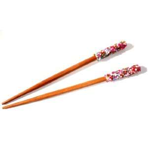 Designer Hair Chopsticks One Pair of Beaded Hair Sticks Wood for Long 