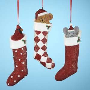   12 Cardinal, Mouse and Bear Friends in Christmas Stocking Ornaments 5