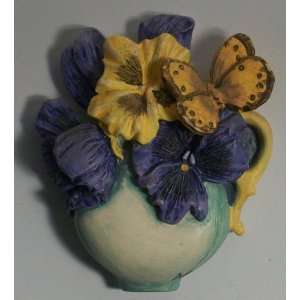 Purple and Yellow Flower / Butterfly Cup Refrigerator Magnet  