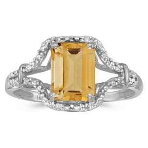   gold November Birthstone Emerald cut Citrine And Diamond Ring Jewelry