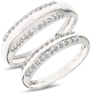 Round Cut Diamond Matching Wedding Rings Set 10K White GoldTwo Rings 