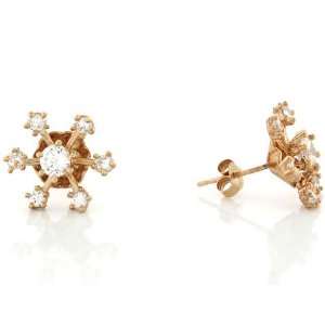   Gold Pretty Round Cut White CZ Snowflake 1.5cm Pin Earrings Jewelry