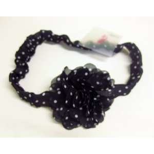  1 Black Polka Dot 3 Flower Elastic Headbands For Girls 