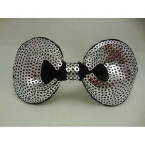  Silver and Black Sequin Bowtie Hair Clip 