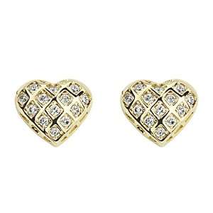  14K Yellow Gold Plated Heart CZ Stud Earrings with Screw 