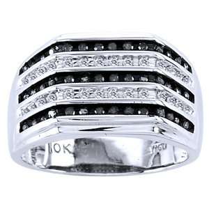    Mens 3/4 Carat Black & White Diamond 10K White Gold Ring Jewelry