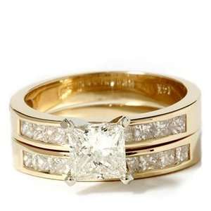 Gold 2.00CT Princess Cut Diamond Engagement Ring Set 