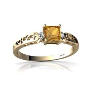   Yellow Gold Square Genuine Citrine Filligree Ring Size 6.5 Jewelry