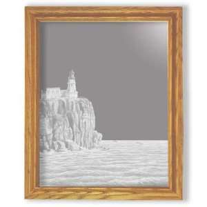 Lighthouse Wall Decor   Etched Mirror in Solid Oak Frame  