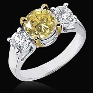   01 ct. yellow canary diamonds 3 stone ring solid gold 