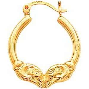  14K Yellow Gold Ram Hoop Earrings Polished Jewelry C 