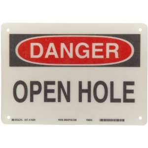   Red On White Color Fall Protection Sign, Legend Danger, Open Hole