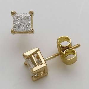 com 0.25ct Princess Jk I1 Diamond Stud Earrings 14 Karat Yellow Gold 