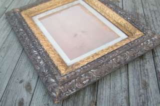   LARGE OLD CARVED GESSO WOOD MATTED PICTURE GLASS FRAME 20 x 16  