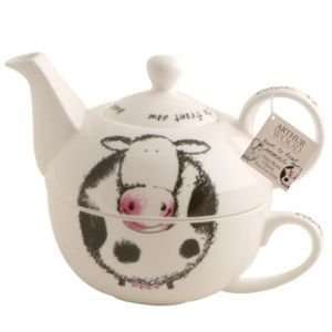   TEA FOR ONE COW TEAPOT AND CUP ARTHUR WOOD BONE CHINA 