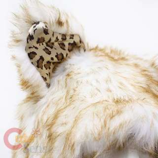 Golden Cat Leopard Fluffy Plush Lapland Hat w/ Mittens Pokect Scarf 