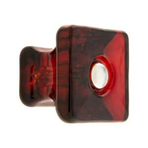  Square Ruby Red Glass Cabinet Knob With Nickel Bolt.