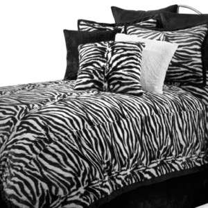 Comforter Set WHITE/BLACK ZEBRA FAUX FUR Queen/King  
