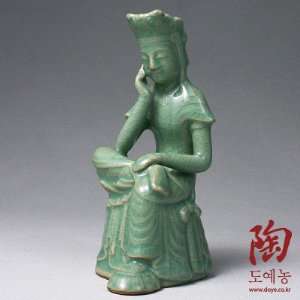   Ceramic Porcelain Seated Maitreya Buddha Statue in Meditation Figurine