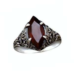   Garnet Ring Sterling Silver Antique Finish Vintage Style Jewelry