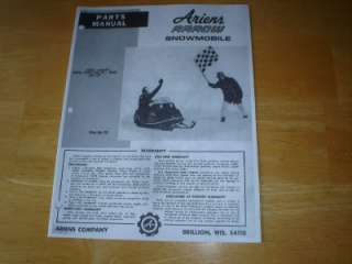 Ariens Arrow Snowmobile Parts Manual Vintage  