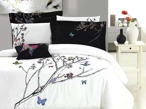 Butterfly Garden 7 Piece Embroidered Duvet Cover Set ~ Luxury Linen 