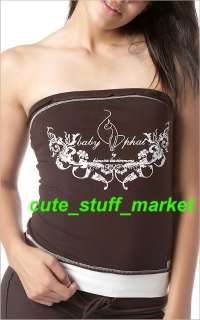 baby phat BEADED & SEQUINED LOGO TUBE TOP SHIRT BROWN S  