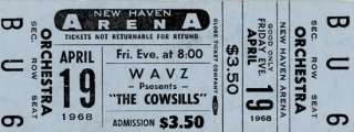 THE COWSILLS 1968 WE CAN FLY TOUR UNUSED NEW HAVEN TICKET  