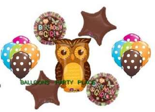 OWL PARTY SUPPLIES birthday girl balloons chocolate pink polka dot 