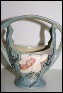ROSEVILLE POTTERY ~ Blue Magnolia Basket / Vase 383 7 Vintage  