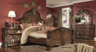 English Mansion Bed King Master Bedroom Furniture Set  