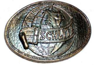 Vintage 1970s Schlitz Beer Belt Buckle World Globe Oval  