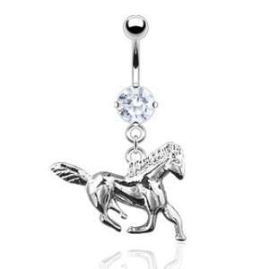 Horse Clear CZ Gem Belly Ring Navel Naval (w773)  