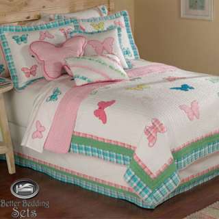   Pink Butterfly Quilt Bed Linen Bedding Set For Twin Full Size  