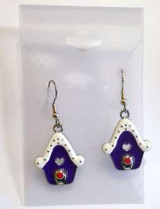 BIRD HOUSE ENAMEL CHARM EARRINGS PURPLE  