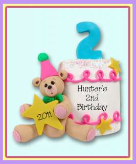 PERSONALIZED BIRTHDAY CAKE CHRISTMAS ORNAMENT Polymer Clay by Deb & Co 