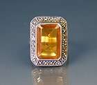 Vintage Art Deco Sterling Marcasite Yellow Stone Ring  