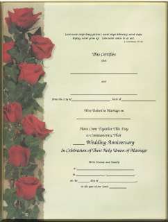 WEDDING ANNIVERSARY Certificate Roses & Ivy Blank  