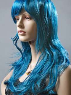 Long Curly Mixed Blue Fashion Cosplay Wig 61cm  