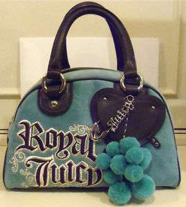 JUICY COUTURE Blue Bowler Bag Purse, Pompom, “Royal  