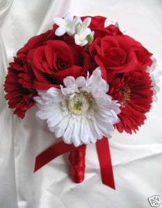 Bridal Bouquet wedding flowers bouquets RED WHITE DAISY  